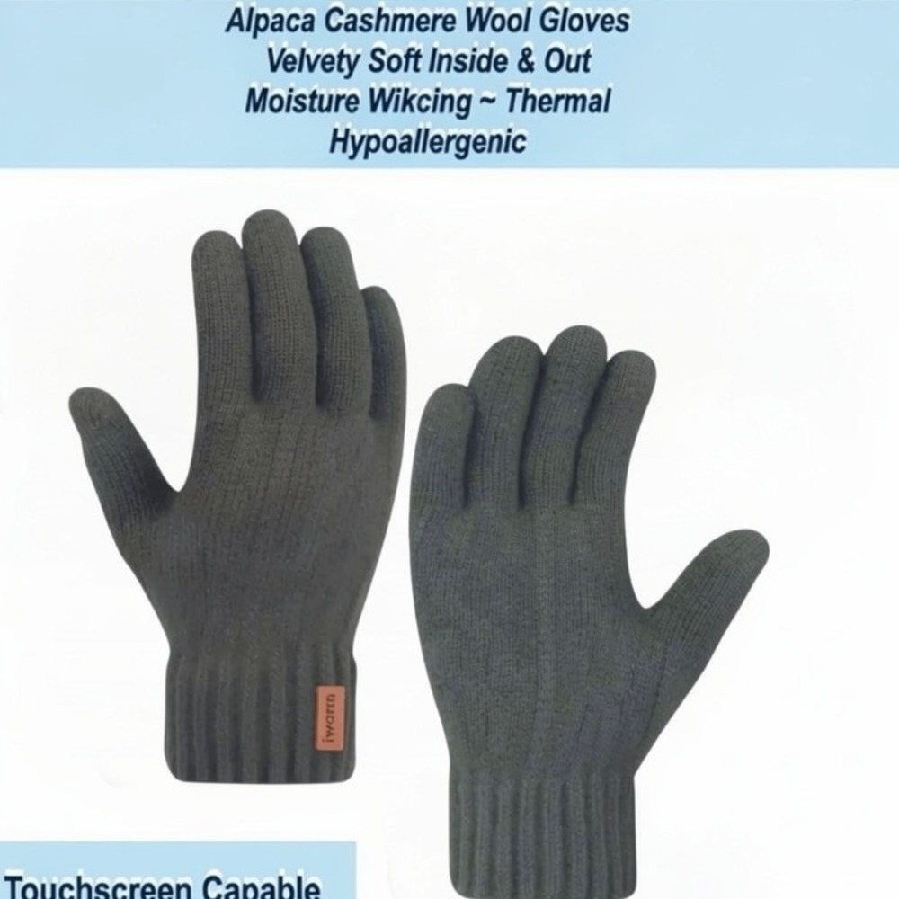Unisex Alpaca Velvet Blend Winter Thermal Driving Gloves Gray Touchscreen LARGE
